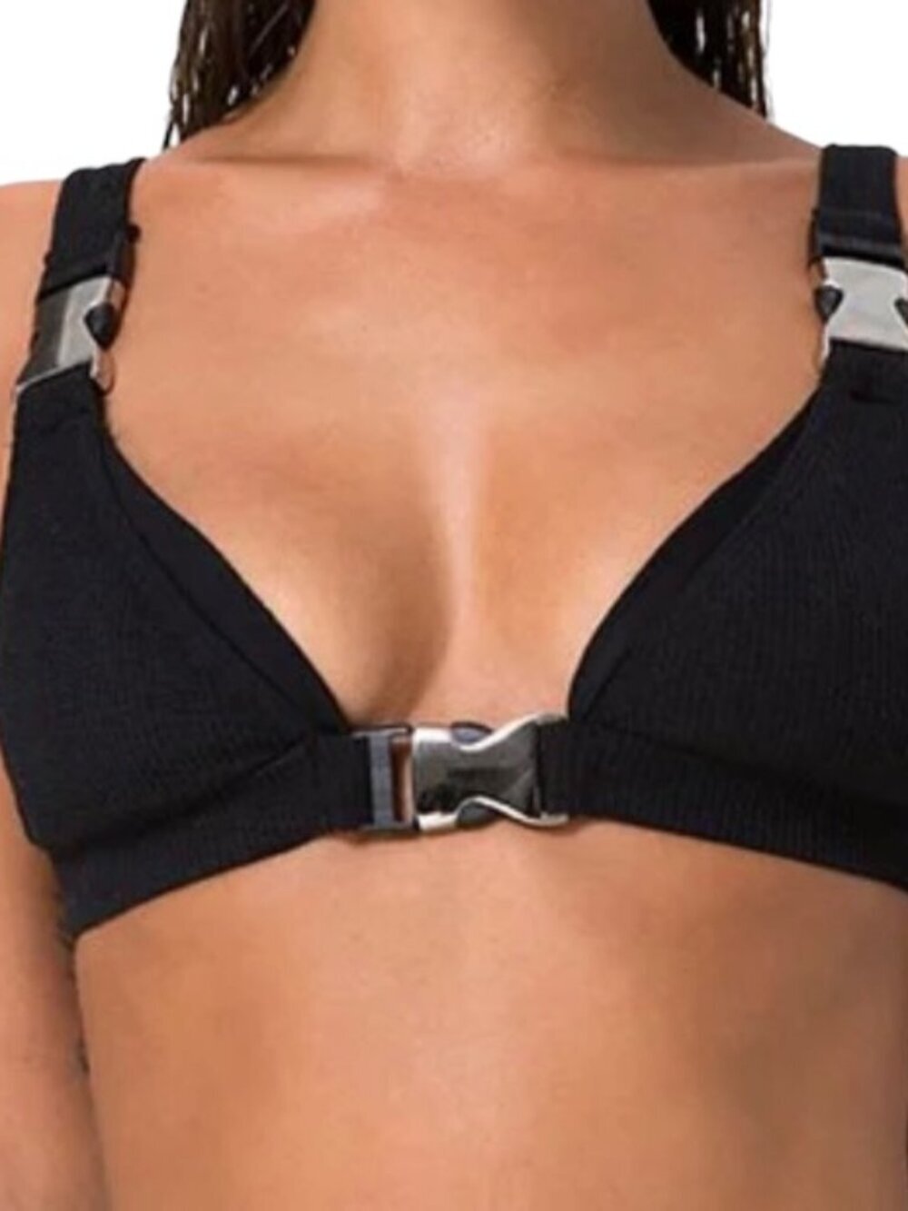 Motel Rocks Hyuna Black Bikini Top Silver Buckle NWT Small